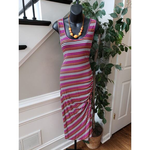 DKNY Long Maxi Dress Women's Size XL Multicolor Striped Scoop Neck Sleeveless - Picture 1 of 13